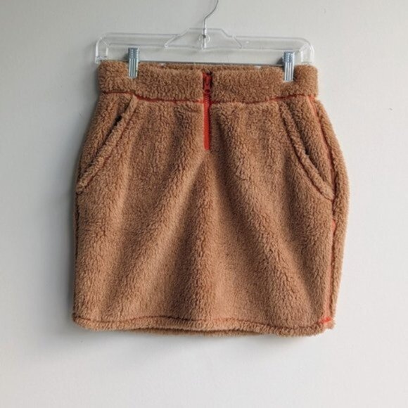 Brown Fuzzy Teddy Sherpa Mini Skirt - Picture 1 of 6